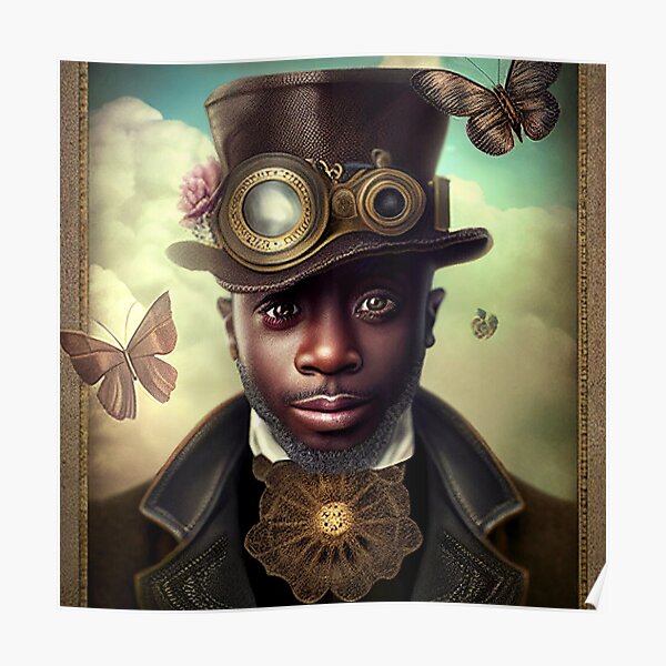 Steampunk Afrofuturistic young black Mad Hatter Poster