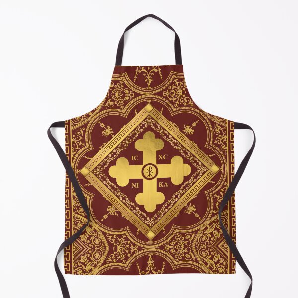 Item preview, Greek Orthodox Cross Ornate Maroon Gold Greek Key ICXC NIKA designed and sold by Yiorgos Designs.