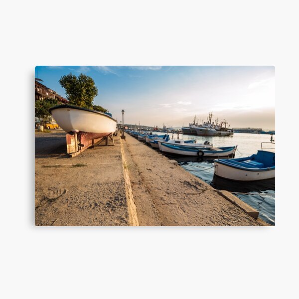 fishing boats in port of Sozopol at sunset Canvas Print