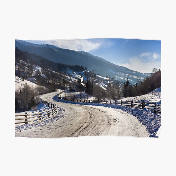 rural mountain road in snow Poster