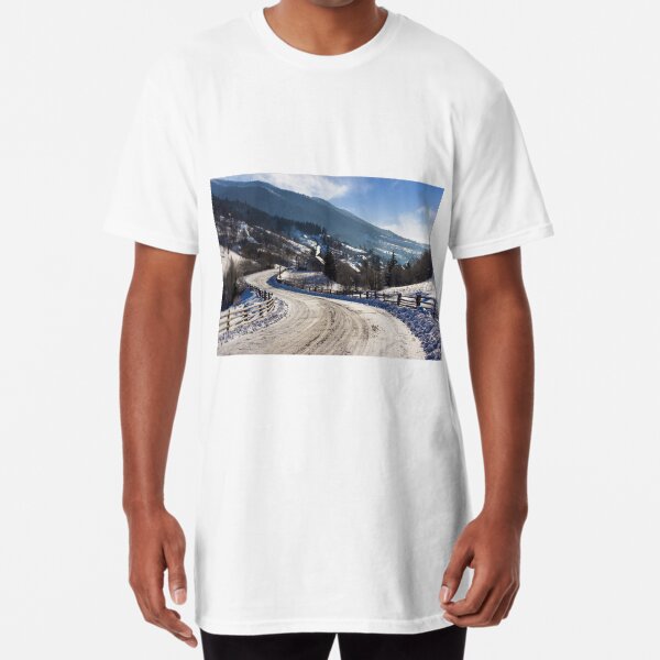 rural mountain road in snow Long T-Shirt