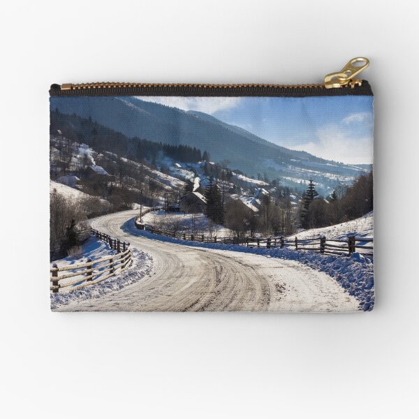 rural mountain road in snow Zipper Pouch