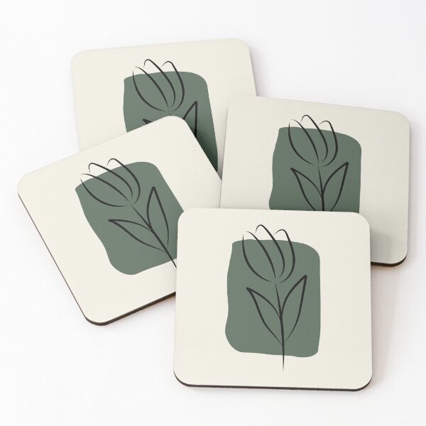 Artikelvorschau, Cremefarben, dunkelgrün, modern, Mid-Century, botanisch, Blumenblatt, Pflanzenform, Grafikdesign, 8 Paar, 2023 COTY, leere Leinwand entworfen und verkauft von MLA-Artwork.
