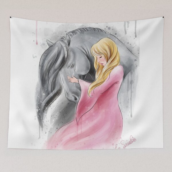 Item preview, Girl and grey horse  designed and sold by Whimsicolourart.