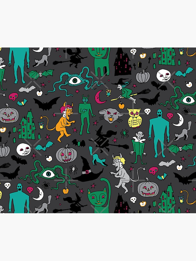 Retro Halloween - on grey - Halloween pattern by Cecca Designs by Cecca-Designs