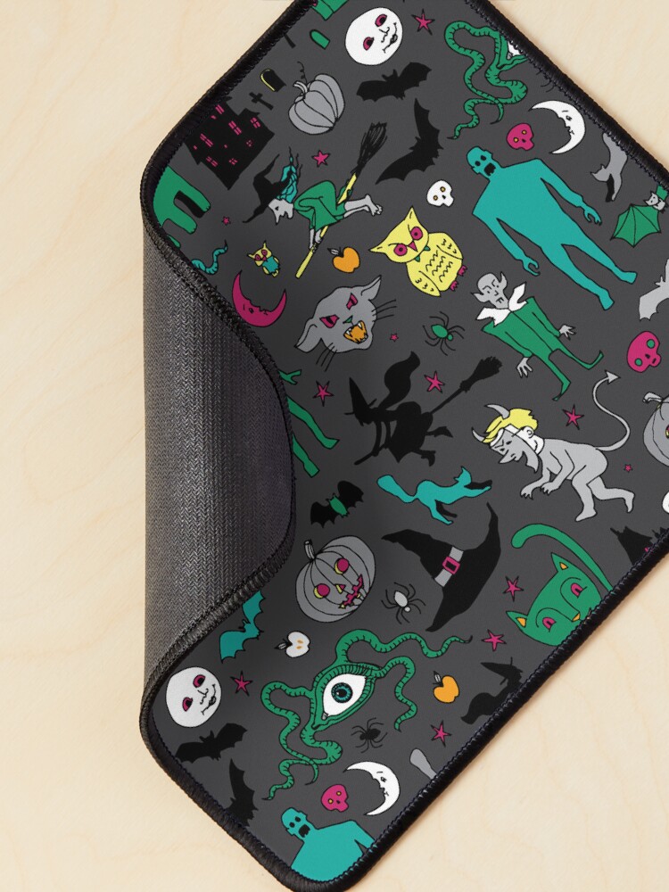 Alternate view of Retro Halloween - on grey - Halloween pattern by Cecca Designs Mouse Pad