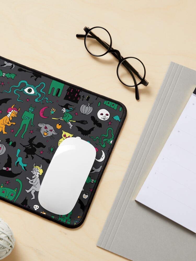Alternate view of Retro Halloween - on grey - Halloween pattern by Cecca Designs Mouse Pad