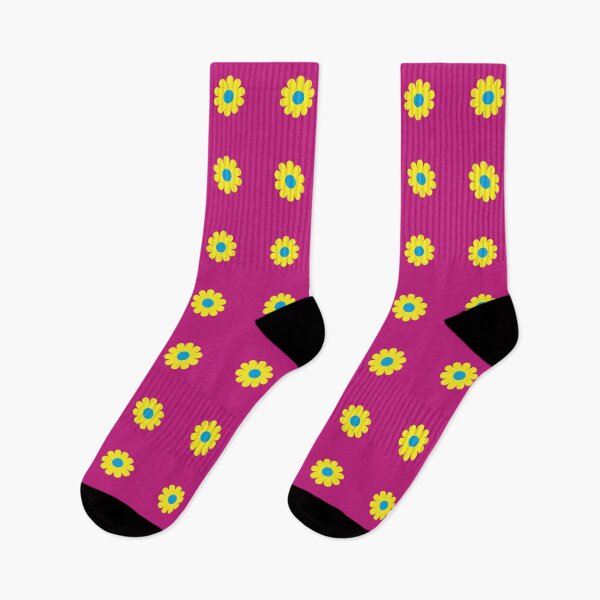 Item preview, Yellow daisies with Vibrant Blue centres on a Cerise background designed and sold by sleepingdogprod.