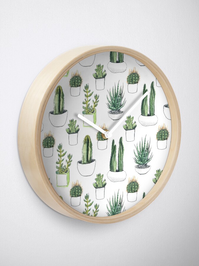 Alternate view of Watercolour cacti & succulents Clock