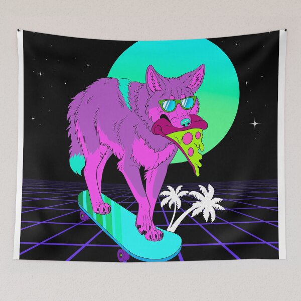 Item preview, Nightshift Retrowave Coyote (with background) designed and sold by Stray Songdog.