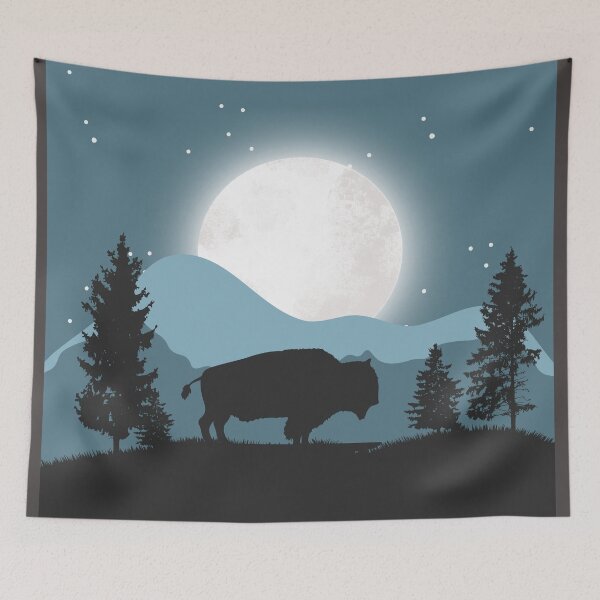 Item preview, Night falls as the Buffalo roam the prarie in Yellowstone designed and sold by Blended Designs ⭐⭐⭐⭐⭐.