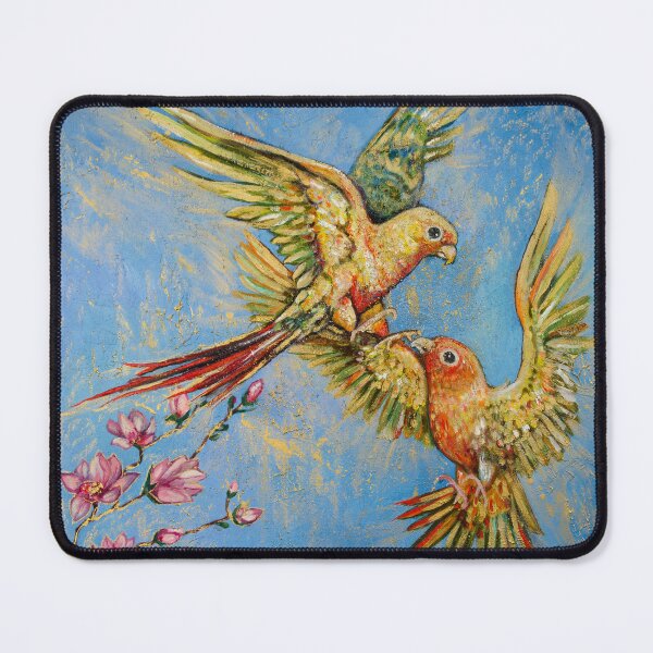 Item preview, Birds in Love Painting Magnolia Spring Blossom Yellow Parrots  designed and sold by NinoPonditerra.