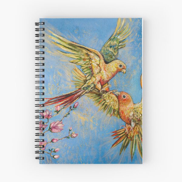 Item preview, Birds in Love Painting Magnolia Spring Blossom Yellow Parrots  designed and sold by NinoPonditerra.