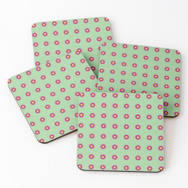 Item preview, Cerise daisies with Yellow centres on a Spearmint Green background designed and sold by sleepingdogprod.