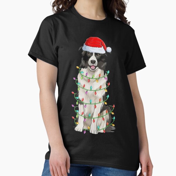Vista previa del artículo con la obra «Suéter con luces navideñas para amantes de los perros y Border Collie», diseñado y vendido por AsTrooArts.
