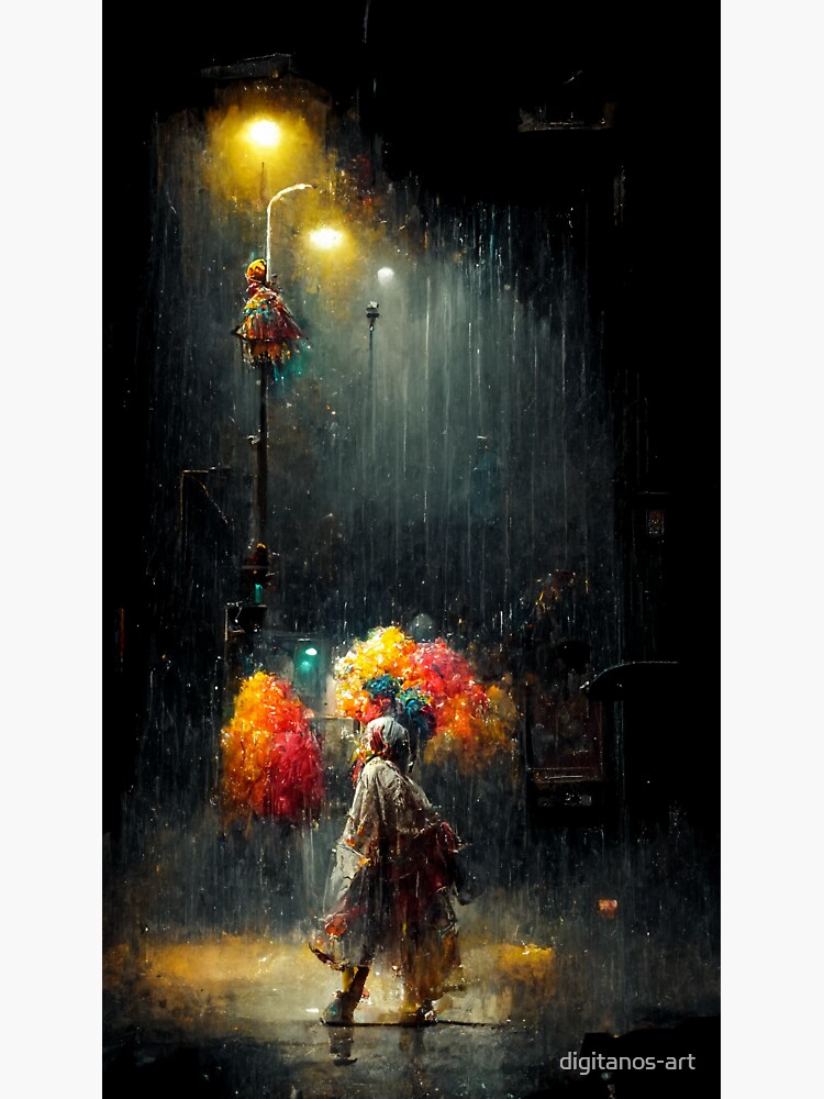 "Clown dances in the rain under lantern" Sticker for Sale by digitanos