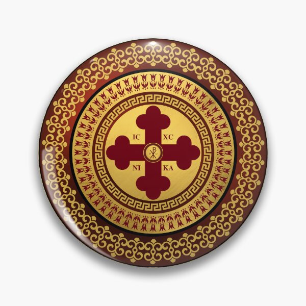 Item preview, Greek Orthodox Cross Ornate Maroon Gold Circle ICXC NIKA designed and sold by Yiorgos Designs.