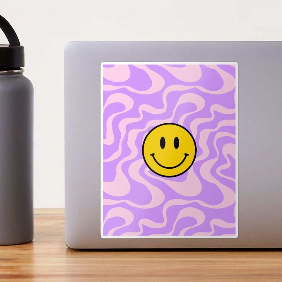 Large Pink and Orange Groovy Smiley Face Pattern - Retro Aesthetic Water  Bottle