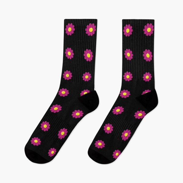 Item preview, Cerise daisies with Yellow centres on a Black background designed and sold by sleepingdogprod.