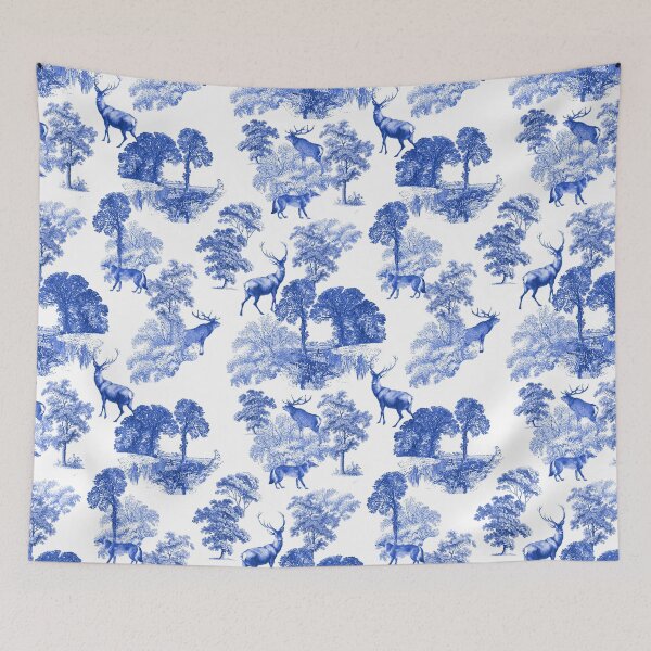 Item preview, Elegant Vintage Blue Toile Deer in Woodland designed and sold by tanjica.
