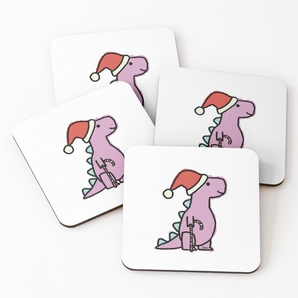Item preview, Dino Christmas (pink blue, white background) designed and sold by MentaLee.