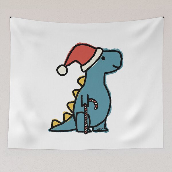 Item preview, Dino Christmas (yellow blue, white background) designed and sold by MentaLee.