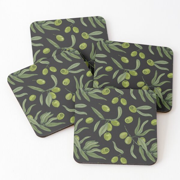 Item preview, Green Olives with Leaves on Black Pattern designed and sold by silviaol.