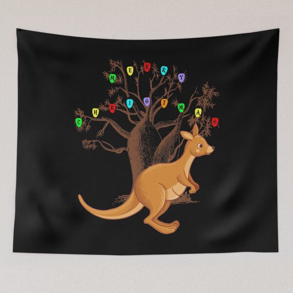 Item preview, Cute Joey Kangaroo And  Australian Boab Tree With Christmas Lights Spelling Merry Christmas  designed and sold by Oaks Creations.
