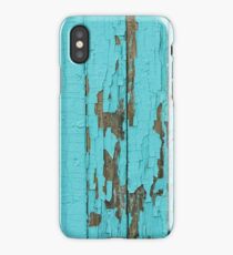 The texture of old wood with paint peeling off. Old wall. Aqua wall. iPhone Case/Skin