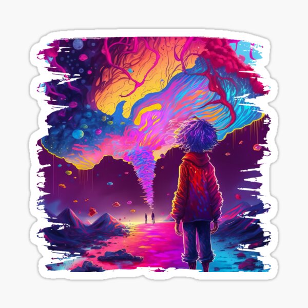 Junge in einer Regenbogenwelt Sticker