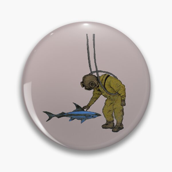 Item preview, Vintage Diver with Diving Helmet Petting a Shark Underwater URM designed and sold by urmaddad.