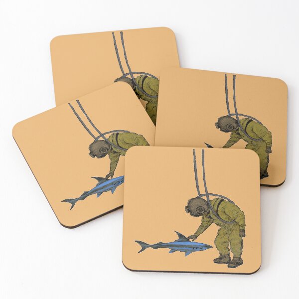 Item preview, Vintage Diver with Diving Helmet Petting a Shark Underwater URM designed and sold by urmaddad.