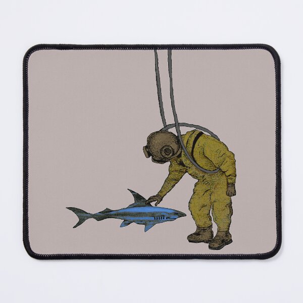 Item preview, Vintage Diver with Diving Helmet Petting a Shark Underwater URM designed and sold by urmaddad.