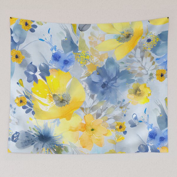 Item preview, Blue and Yellow Pastel Loose Watercolor Flower Pattern  designed and sold by ClairesPatterns.
