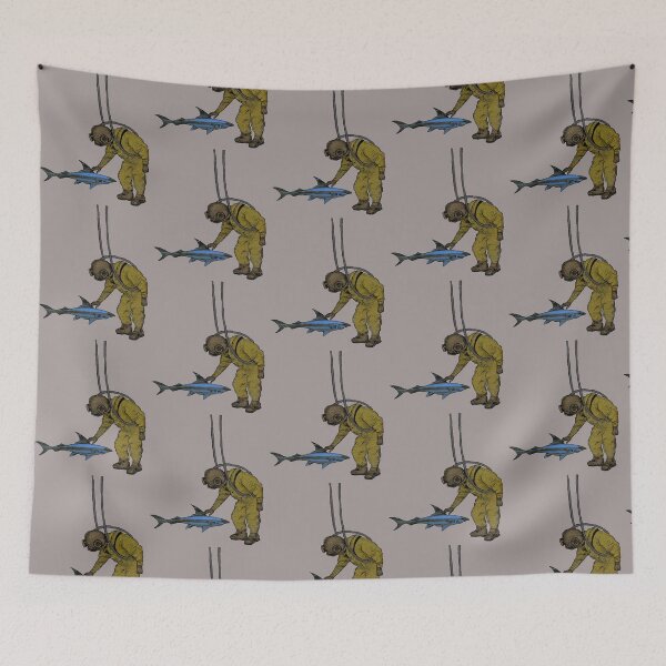 Item preview, Vintage Diver with Diving Helmet Petting a Shark Underwater URM designed and sold by urmaddad.