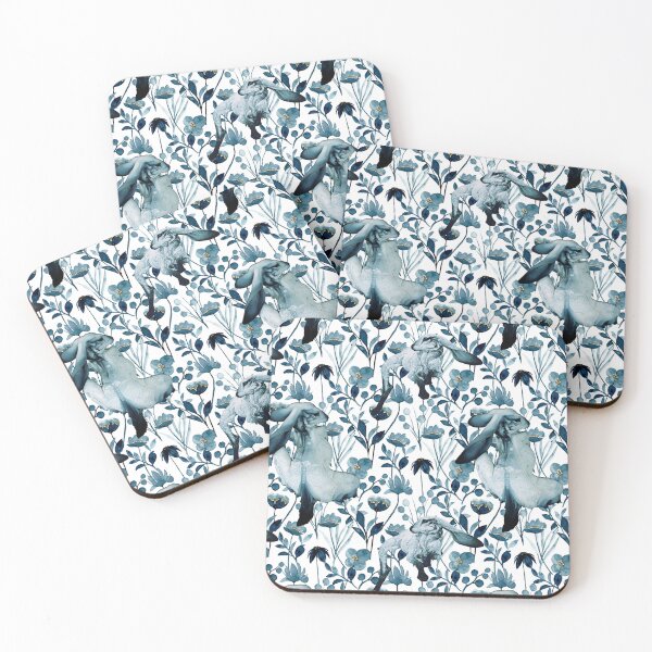 Item preview, Jackrabbit and blue and gold botanical print designed and sold by Corinne Alexa Jackson.