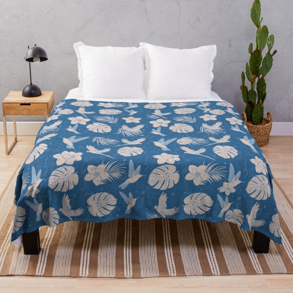 Item preview, Tropical Birds & Flora Endless Pattern Blue designed and sold by quirkycounselor.