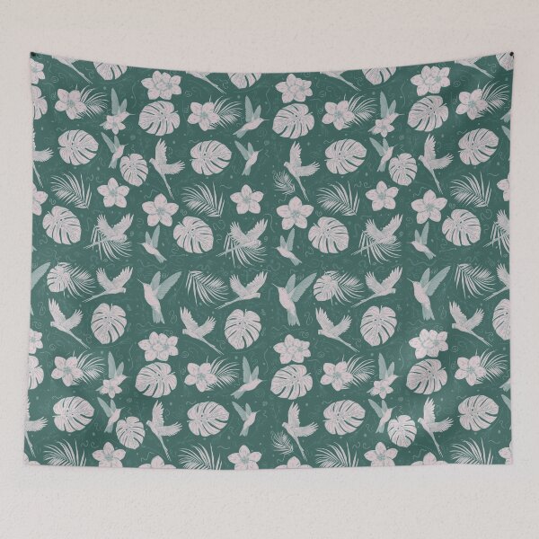 Item preview, Tropical Birds & Flora Endless Pattern Green  designed and sold by quirkycounselor.
