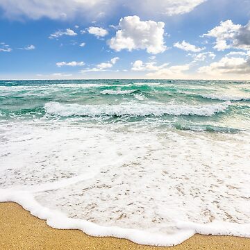 Artwork thumbnail, sea waves breaking on the sandy beach by mike-pellinni