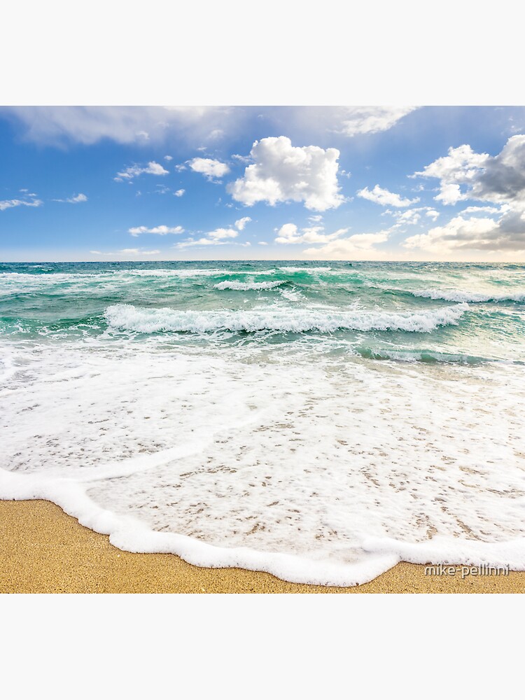 Thumbnail 3 of 3, Sticker, sea waves breaking on the sandy beach designed and sold by mike-pellinni.