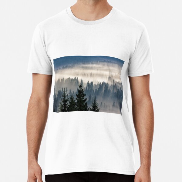 coniferous forest in foggy mountains Premium T-Shirt