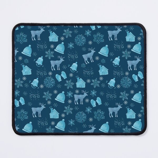 Item preview, Sweet Christmas from the North Pole, Beautiful Christmas illustration in ice blue tones with beautiful silhouettes of reindeer, houses with chimneys, snowflakes, beanies and gloves for winter. designed and sold by Malogue.