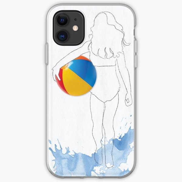 Dreamy Drawing girl on beach with ball iPhone Soft Case