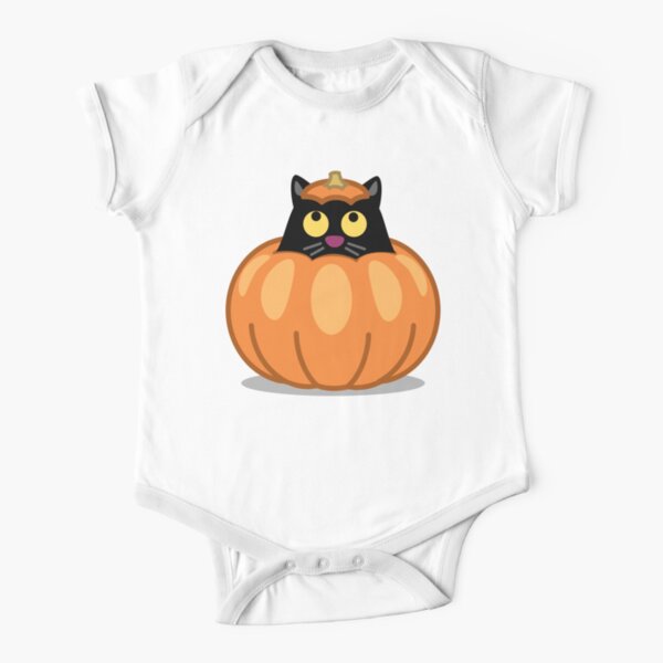 Cute Halloween Pumpkin Cat for Babies and Kids! Short Sleeve Baby One-Piece