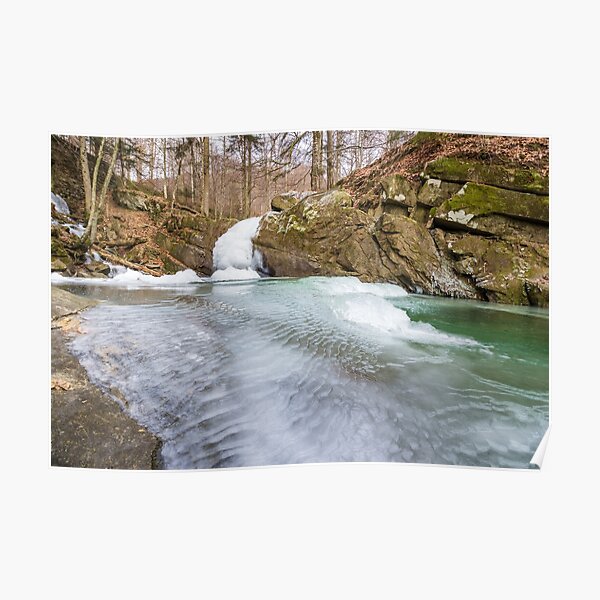 frozen waterfall in forest Poster