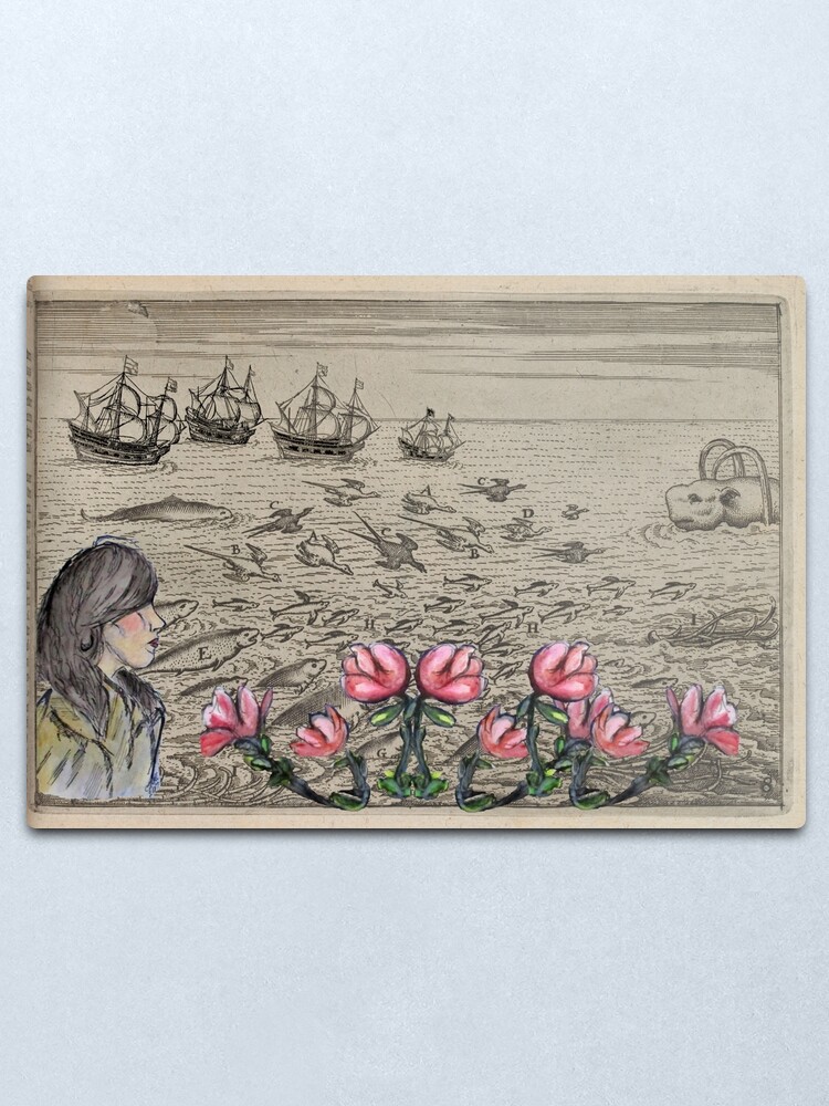 Alternate view of Woman Watching Sea Creatures Metal Print