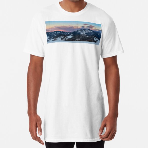 mountainous area on winter sunrise Long T-Shirt