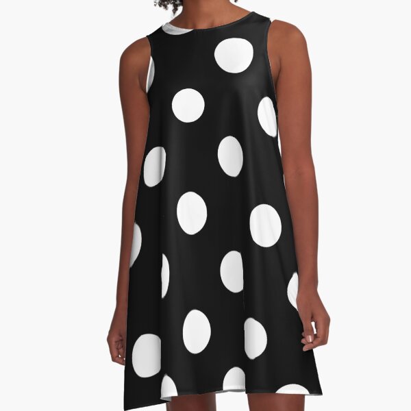 white polka dots on black | Pattern A-Line Dress