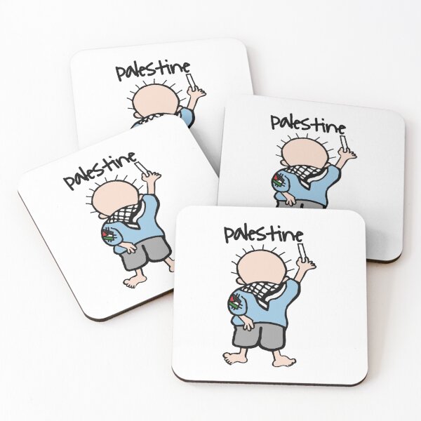 Item preview, A picture of Handala writing the name of Palestine designed and sold by Weirdfeeling.