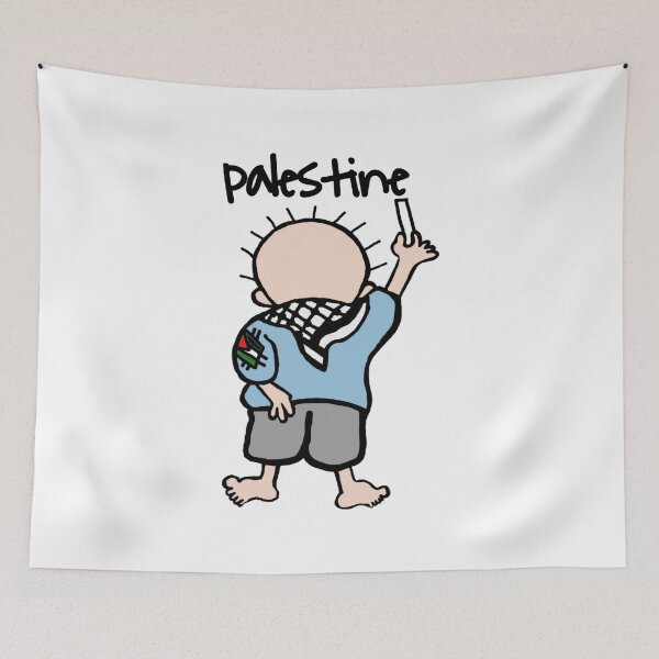 Item preview, A picture of Handala writing the name of Palestine designed and sold by Weirdfeeling.